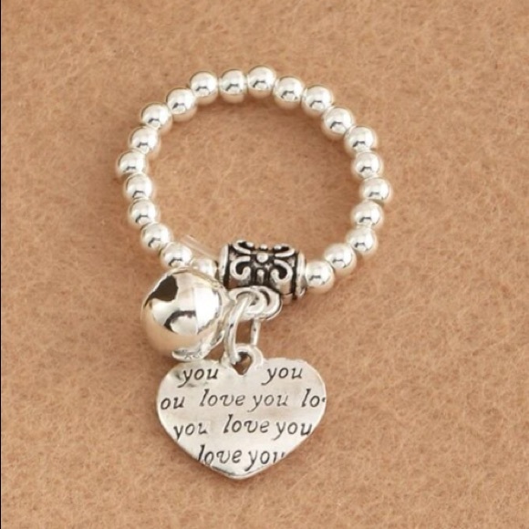 Jewelry - Beaded Ring with Dangle Heart & Bell